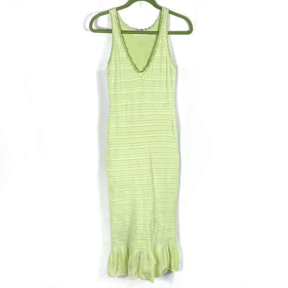 Amanda Uprichard Lainey Dress Green Knit V-Neck Crochet Sleeveless Midi Sz S - Picture 9 of 16